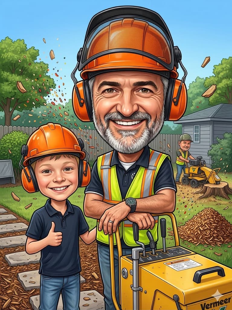 Caricature of Timothy and Oliver grinding stumps